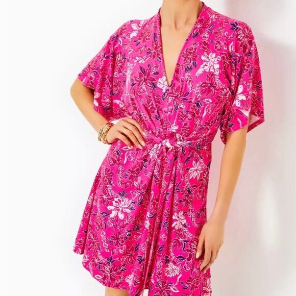 Lilly Pulitzer Pink, Wisteria V-Neck Dress. - Picture 8 of 8